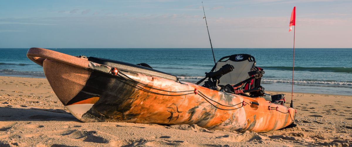 Galaxy fishing kayak fitted with a fish finder, rod holders and a seat