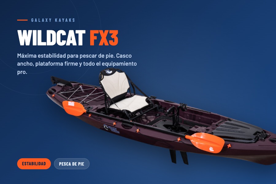 Kayak a pedales Galaxy Wildcat FX3 estable para pescar de pie