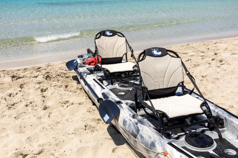 Angler moving with pedals on a Galaxy FX kayak